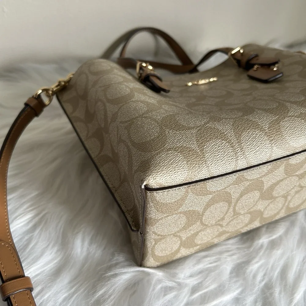 Coach Mollie Tote 25 Signature Canvas Khaki Light Saddle C4250 Crossbody Bag - Picture 3 of 11